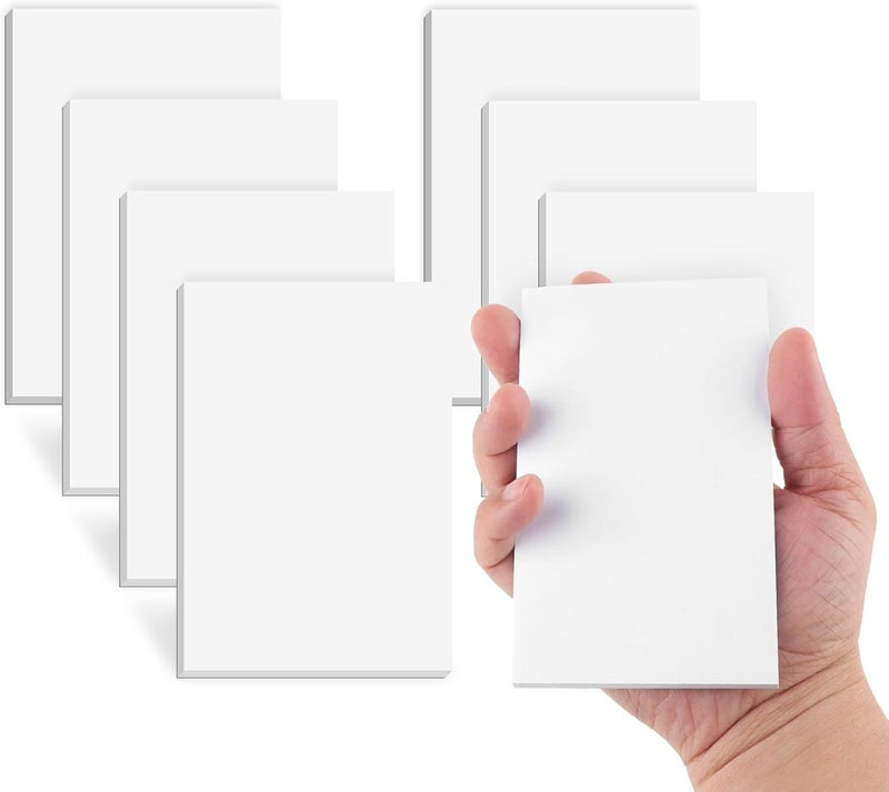 Hoiny Note Pads 3x5 In, 8 Pack Blank Notepad, White Scratch Pads for Writing, 50 Sheets Per Memo Pad for Jotting Down Quick Notes, Pads of Paper for Grocery and Shopping Lists, Small Server Notebook - Image 1